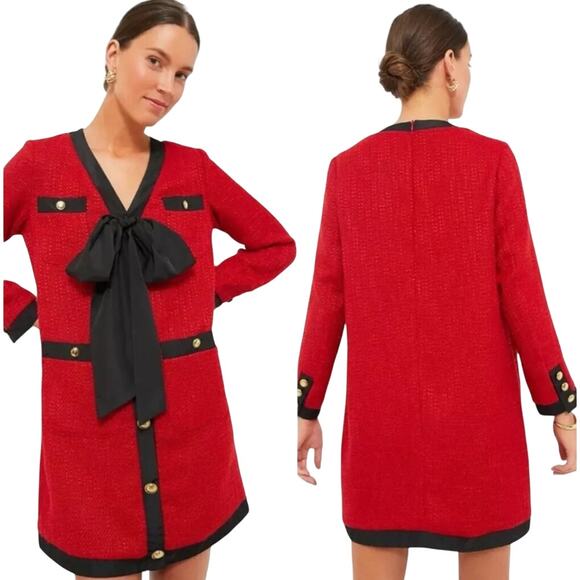EUC Pomander Place Dress Women’s XXL Red Coco Tweed Bow Tuckernuck 2020-ZZ - Picture 1 of 11